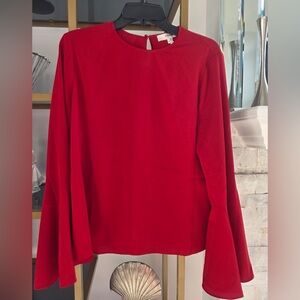 Frame Bright Red Long-Sleeve Crewneck Top
